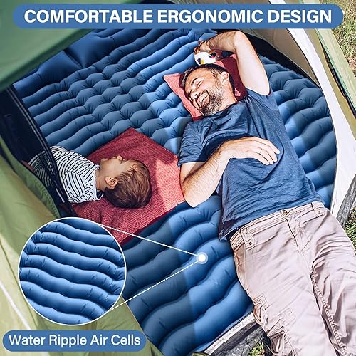 Miniatura 2 de Colchoneta de dormir doble  Autoinflable de 4 pulgadas extra gruesa para 2 personas con almohada con bomba de pie incorporada, alfombrilla inflable