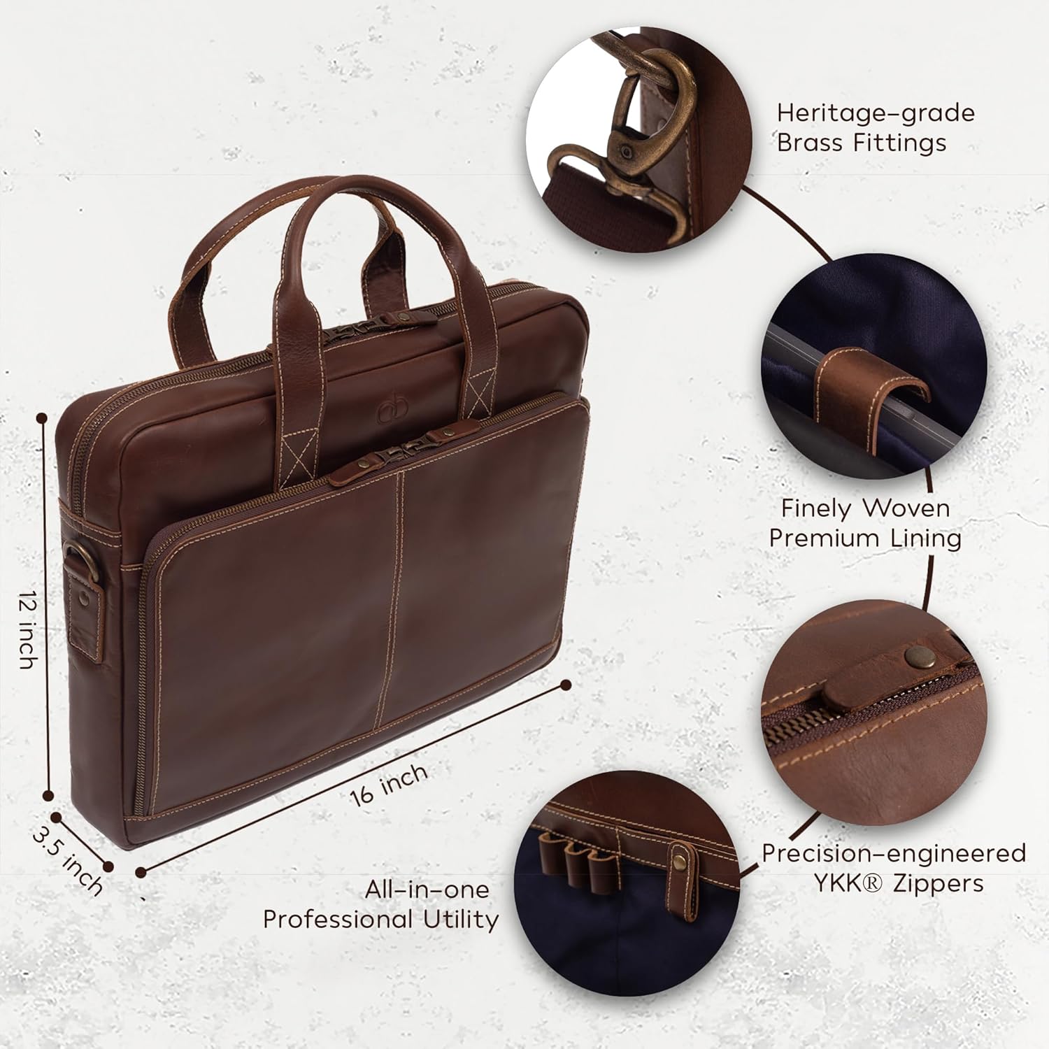 Obi Pelle® Premium Leather Laptop Messenger Bag for Men & Women - 16 inches | Leather Briefcase Satchel for Travel & Office