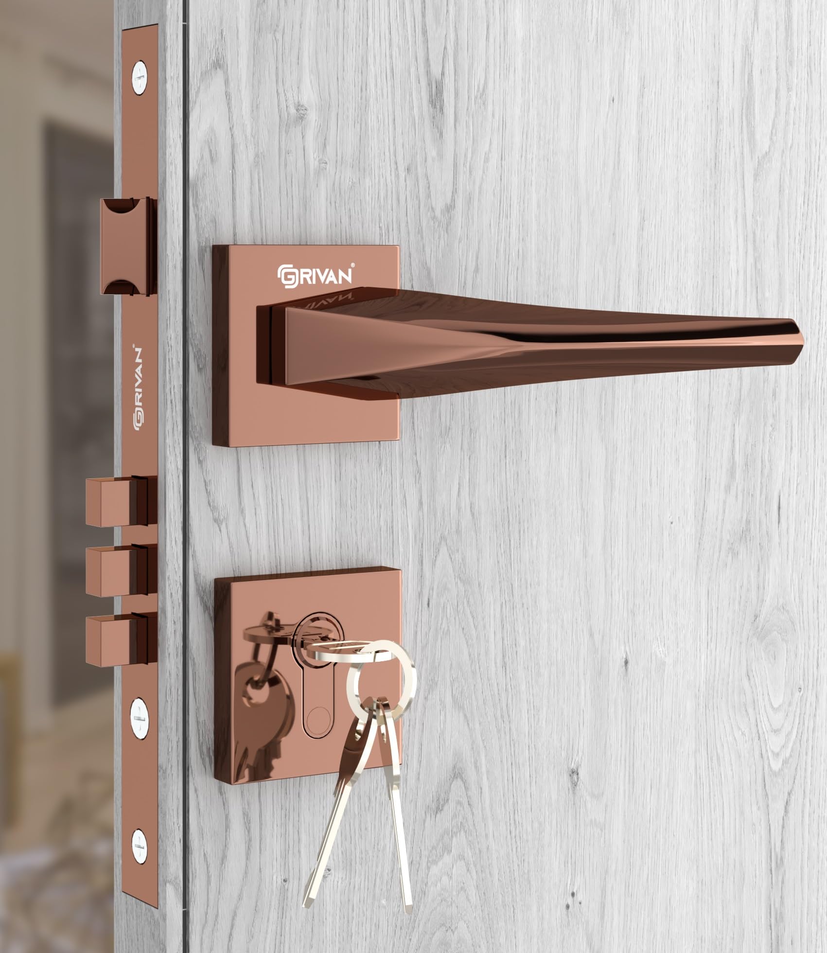 GRIVAN Rose Gold Mortise Lock Set - Secure Your Home -1