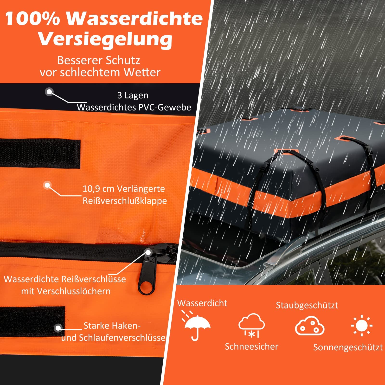 GYMAX Dachtasche faltbar, wasserdichte Dachgepäcktasche 600L, Dachbox mit Anti-Rutsch Matte & 6 Türhaken, Gepäckbox für Autos mit/ohne Gepäckträger, Gepäcktasche für Reisen & Transport