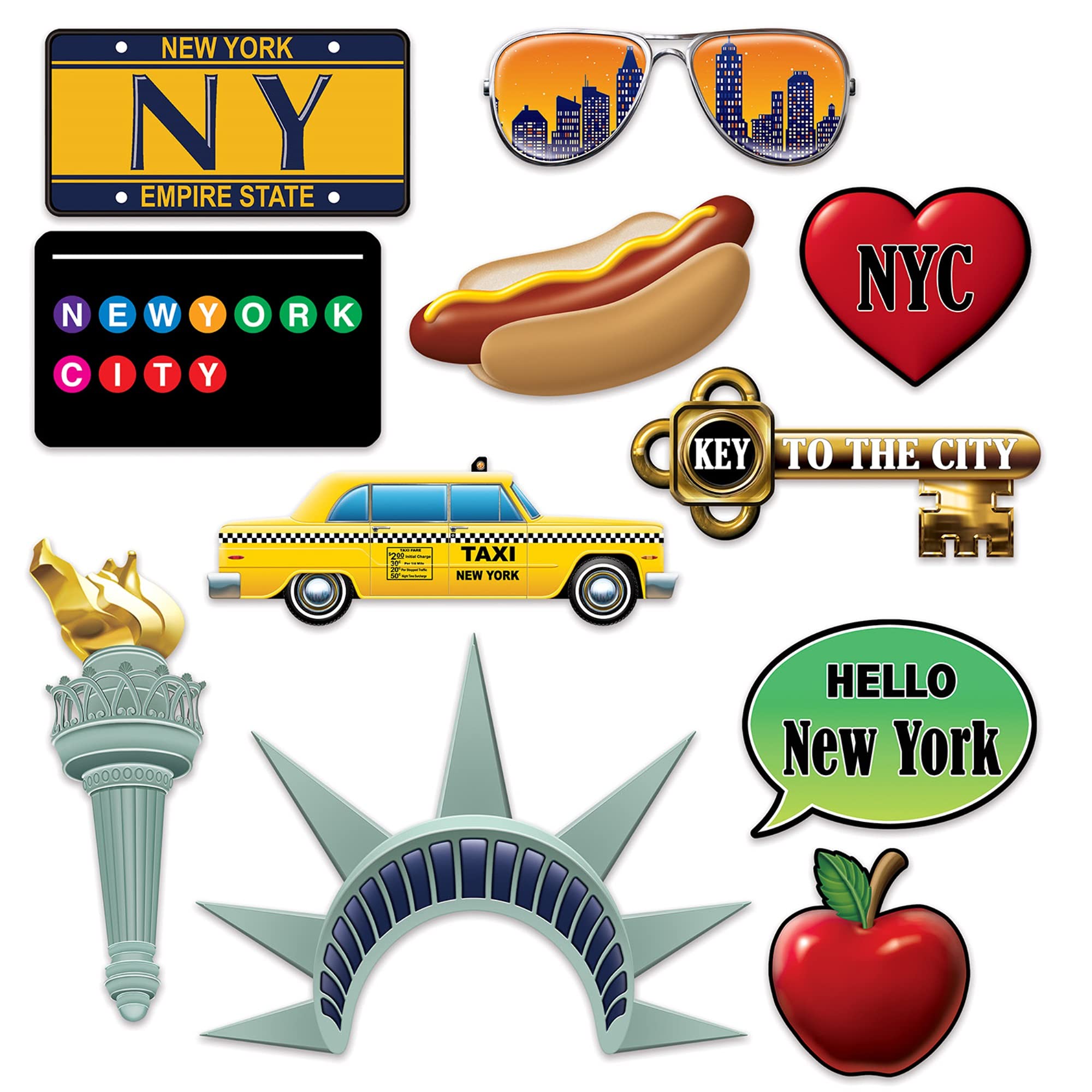 Beistle Multicoloured New York City Icons Photo Booth Props Pack 11 Assorted Cardstock Photo Booth Prop Cards