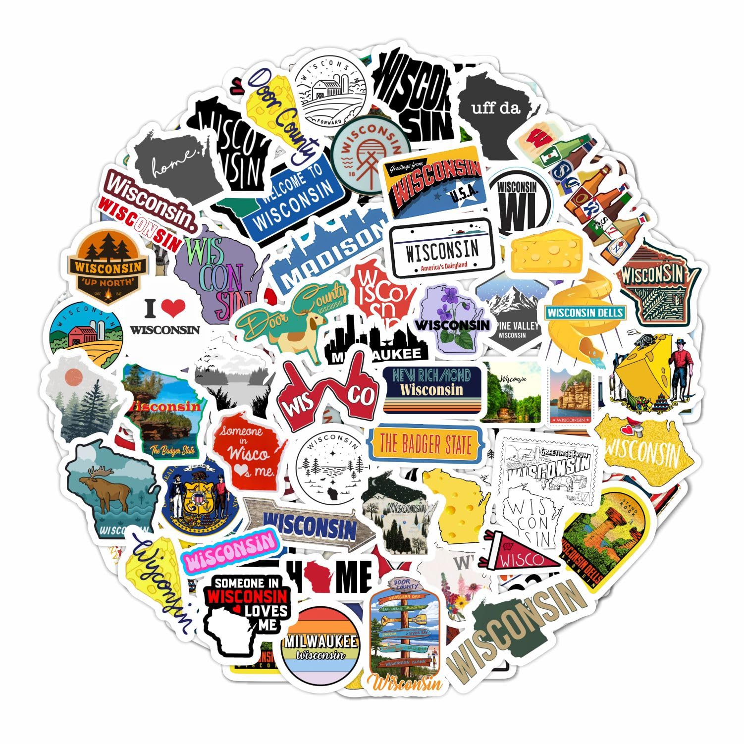 BulbaCraft Wisconsin Stickers for Water Bottle and Laptop - Wisconsin Party Supplies & Decorations, Waterproof Vinyl Decals, State Pride and Icon