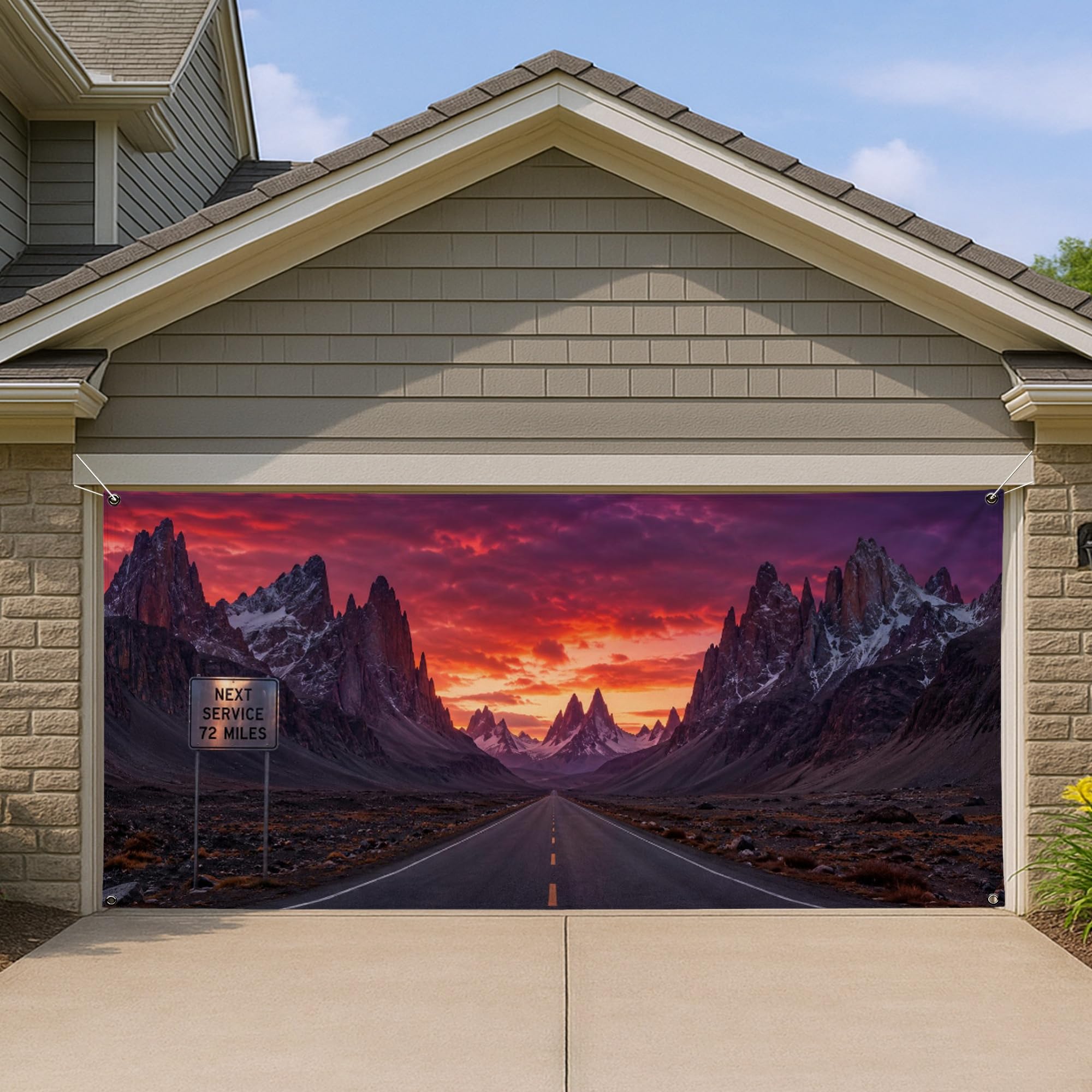 Housse de porte de garage au coucher du soleil pour une ambiance automnale chaleureuse