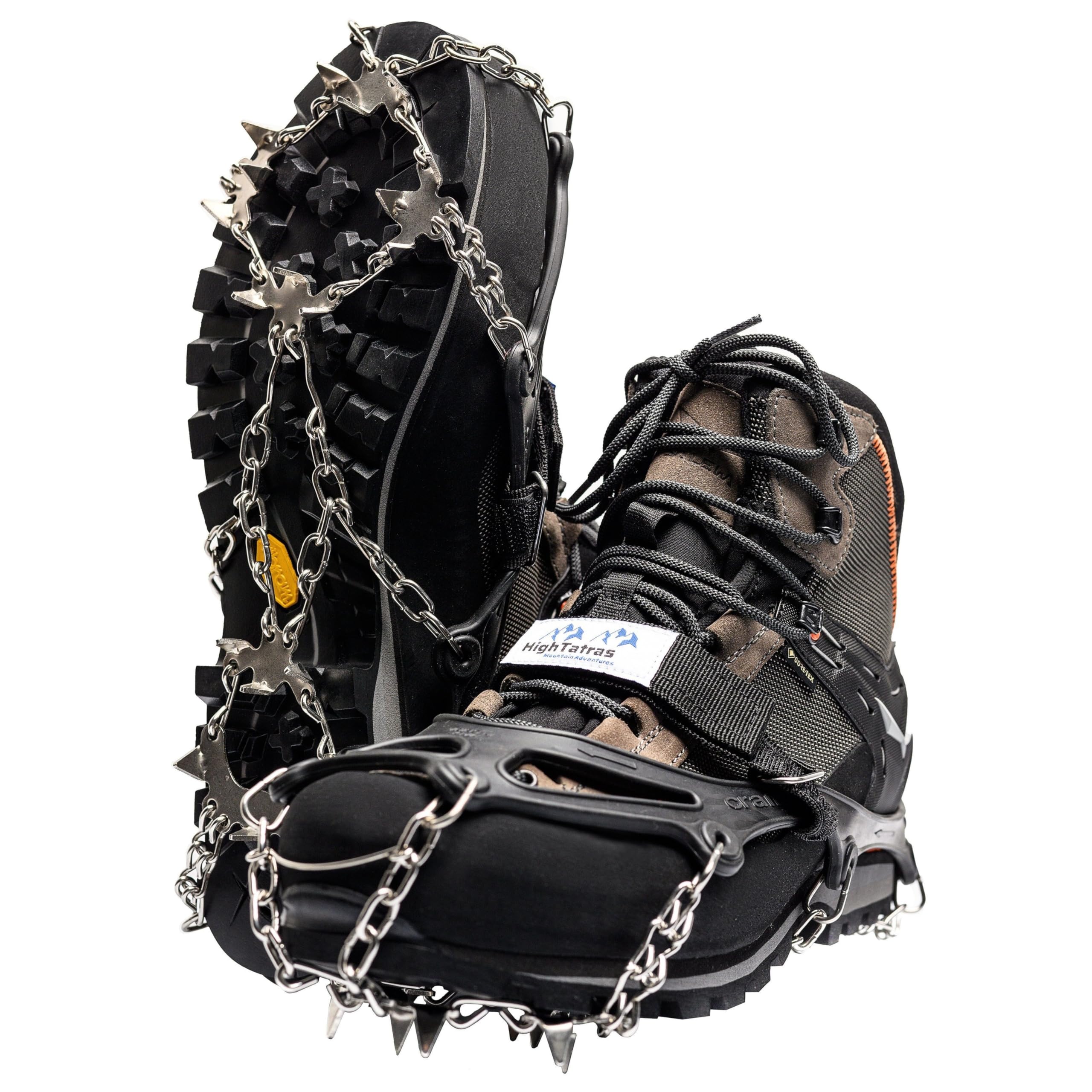 MuscleForge Stijgijzers voor wandelen en bergbeklimmen met 8/19 punten, sneeuwkettingen voor schoenen, wandelen, roestvrij staal, bergstijgijzers met 8/19 spikes voor sneeuw, maat M/L/XL