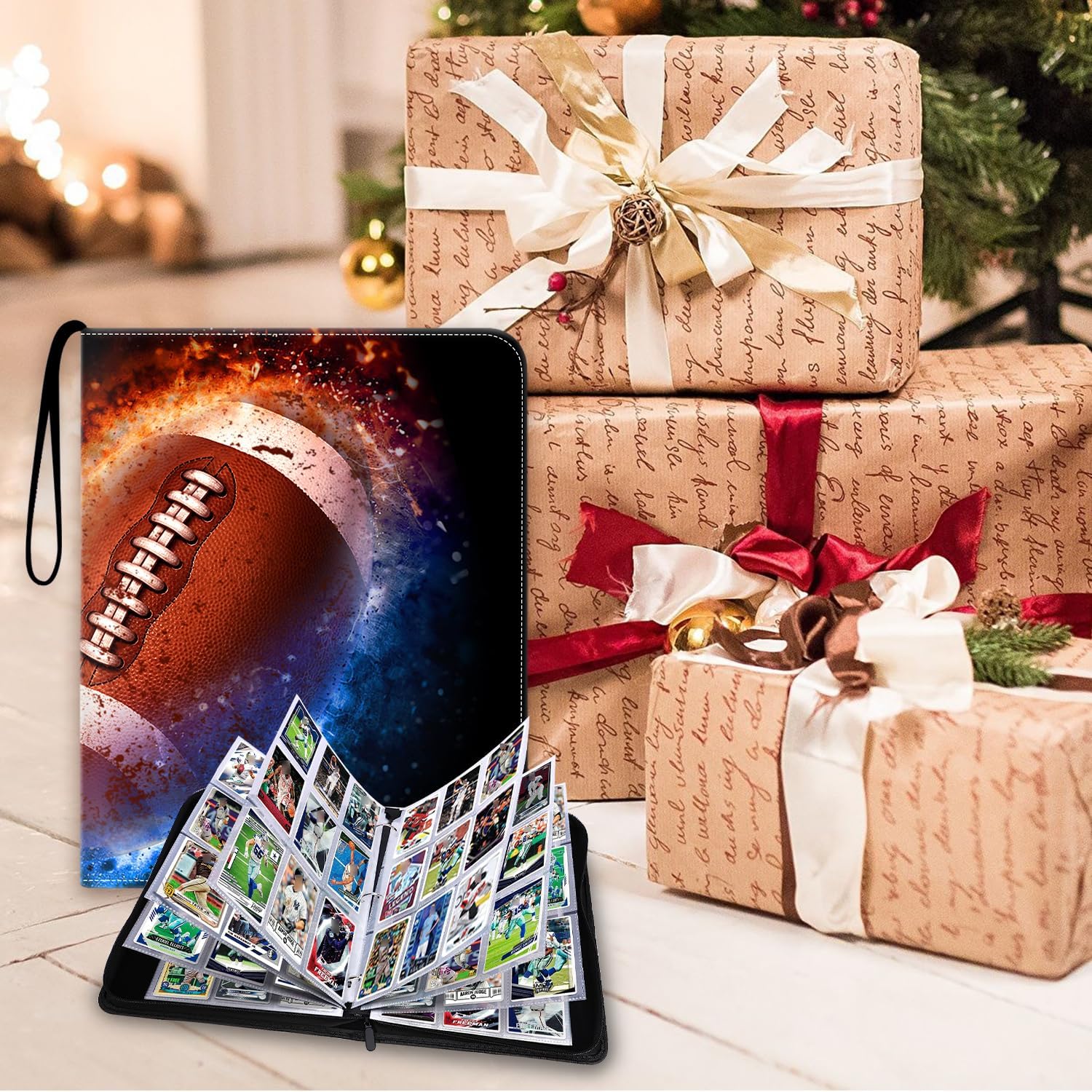 900 Pockets Football Card Binder with Zipper, 9 Pocket Trading Card Binder with 50 Sleeves, Fit for Trading & Sports Cards