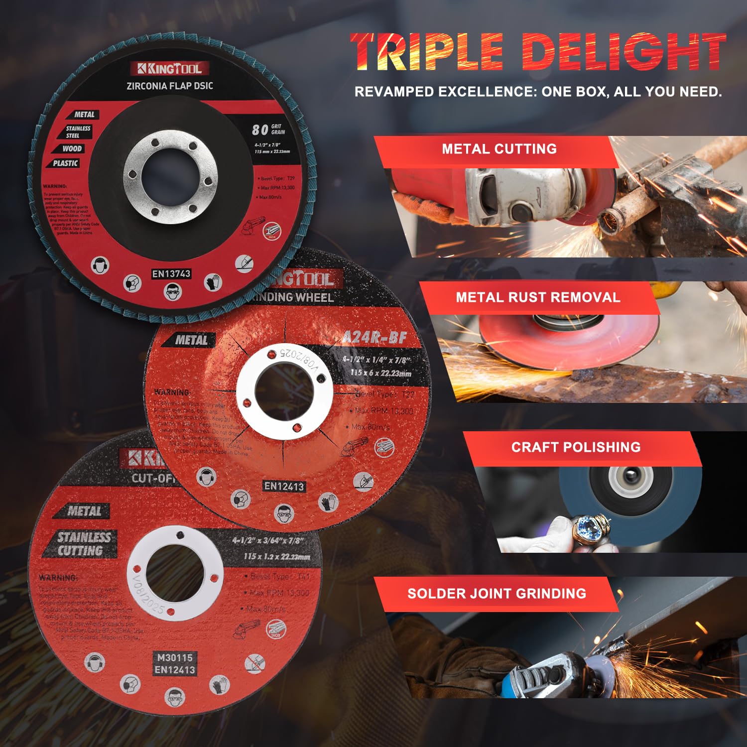 KingTool 31pcs Grinding & Cutting Wheels 4 1/2 inch Grinder Disc Set - 25pcs Cutting Wheel, 3pcs 4 1/2 Grinding Wheels, 3pcs Flap Discs with 7/8" Arbor for Angle Grinder Steel and Stainless