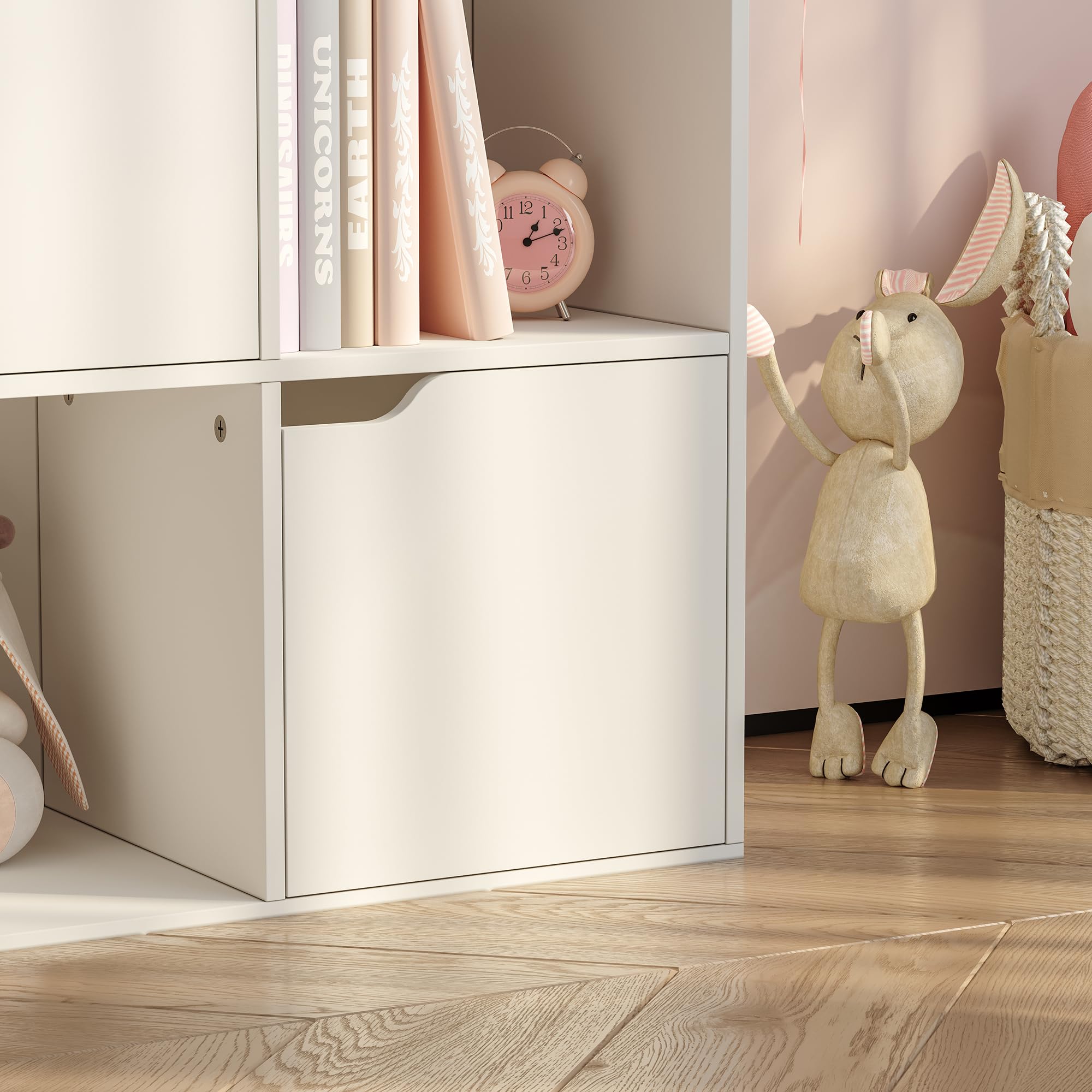 [en.casa] Scaffale per Cameretta a 9 Cubi Mobile Contenitore per Bambini con 5 Scomparti Chiusi da Ante e 4 Vani Aperti Libreria per Soggiorno Ingresso 90 x 90 x 30 cm - Bianco