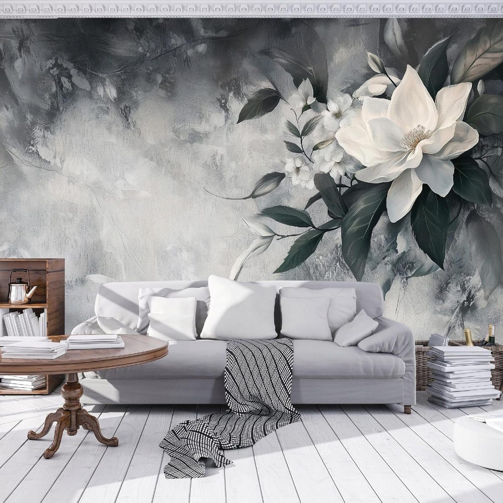 Kfjhgbdshhj 3D Mural Photo Mural-Wallpaper Lilies - For Living Room Bedroom - 3D Effect - Flowers Abstract Grey,200Cmx140cm Poster - Wall Sticker - Frameless Picture