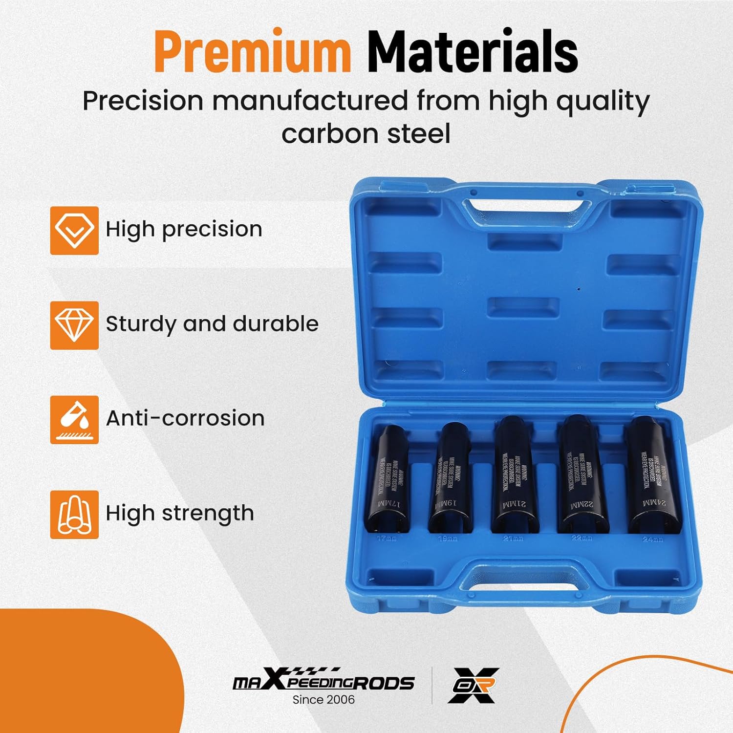 maXpeedingrods 5Pcs 12090 Fuel Line Socket Set, 3/8" Drive Ratchet Fuel Injection Flare Nut Socket 17mm 19mm 21mm 22mm 24mm, for Audi VW BMW Ford Cummins Engines