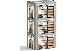 3 Pack Foldable Storage Bins with Metal Frame, 40L Linen Storage Box...