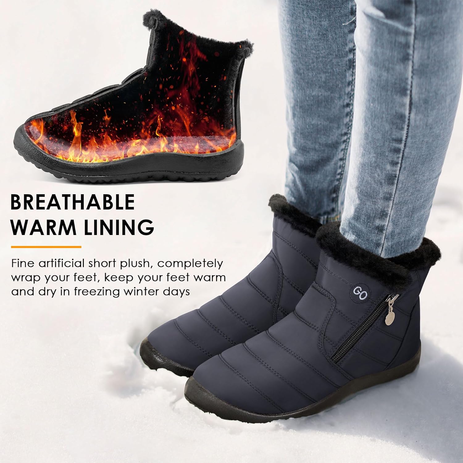 HARENCE Snow Boots for Women Winter Boot with Comfortable Warm Fur Lined Ankle Booties Outdoor Slip On Waterproof Short Boots - Image 3
