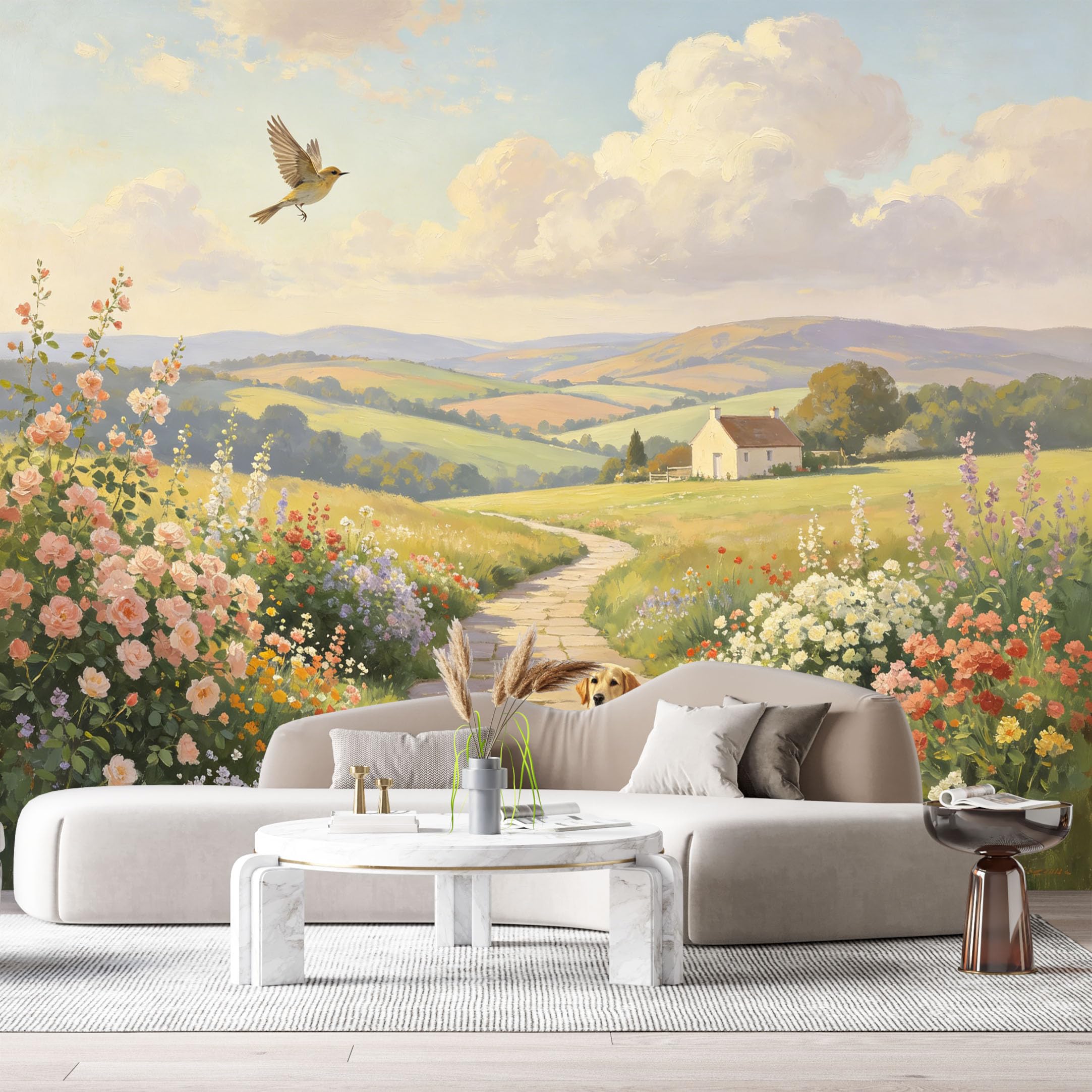 Custom Size Wall Murals Farmhouse American Country Oil Painting Stone Path Cottage SelfAdhesive Wall Fabric Removable Large Wallpaper for Photo Living Room