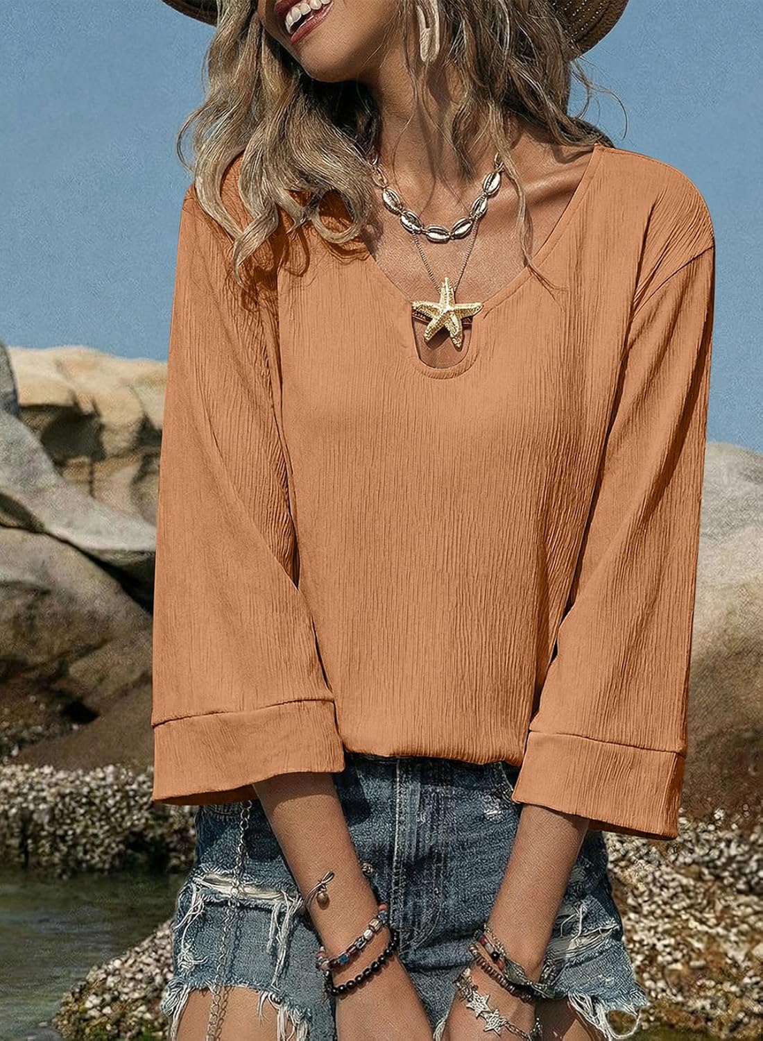 SHEWIN Women's Tops 3/4 Sleeves Business Casual Dressy Elegant Blouses Loose Shirts 2026 - Image 2