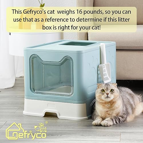 Miniatura 6 de Gefryco Caja de arena plegable grande para gatos con tapa, bandeja de arena para gatos de entrada superior de alta cara con cuchara para gatos