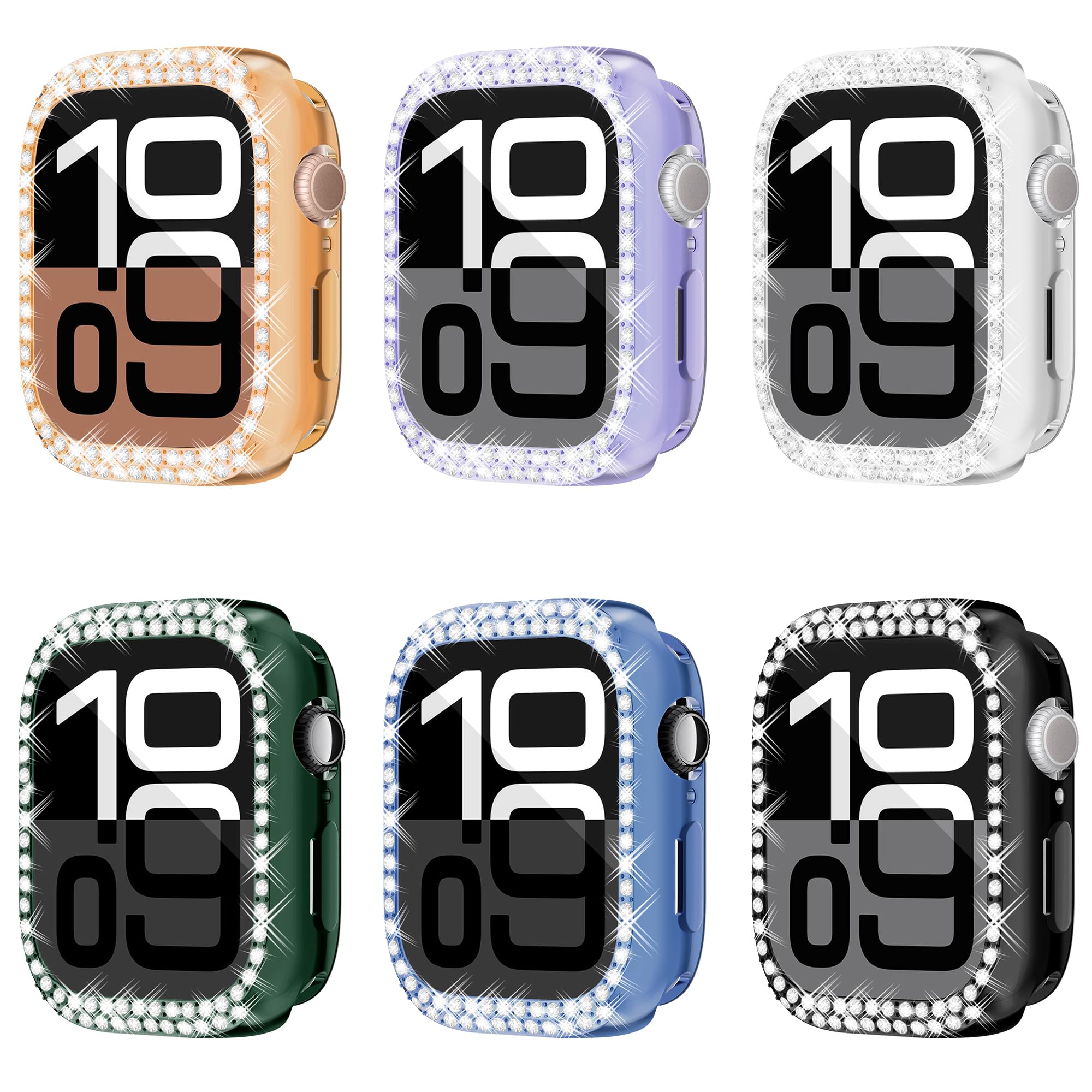 YUVIKE 6-Pack Bling Watch Screen Protector for Apple Watch Series10 46mm, Glitter Case TPU Soft Cover Full Protection with Sparkly Rhinestones 46MM (6 Colors)