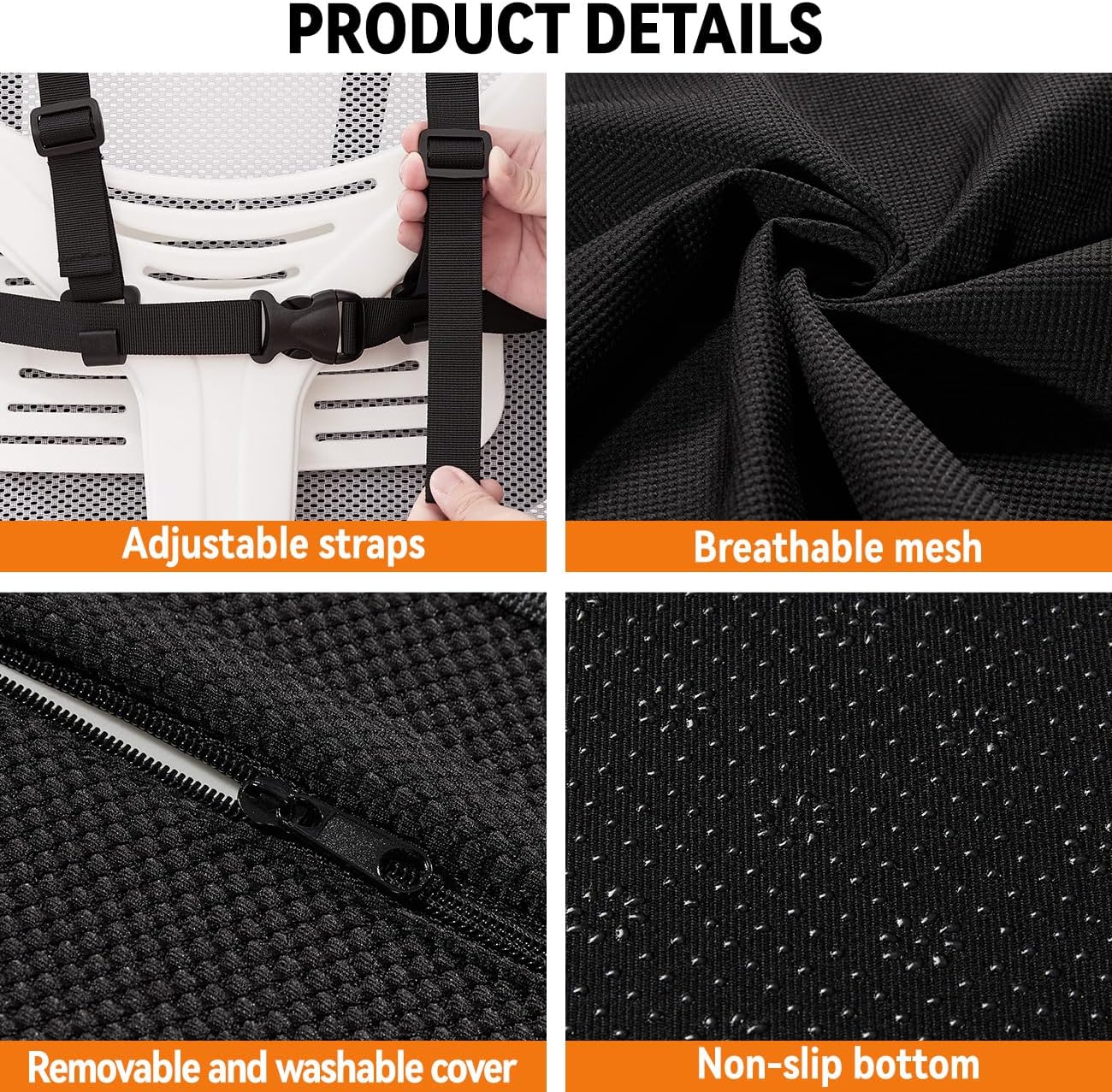 Lumbar Support Pillow for Office Chair and Car,Back Support for Office Chair Cushion,Adjustable Straps Securely Fixed Car Lumbar Support Pillow (Black, for Office Chiar)