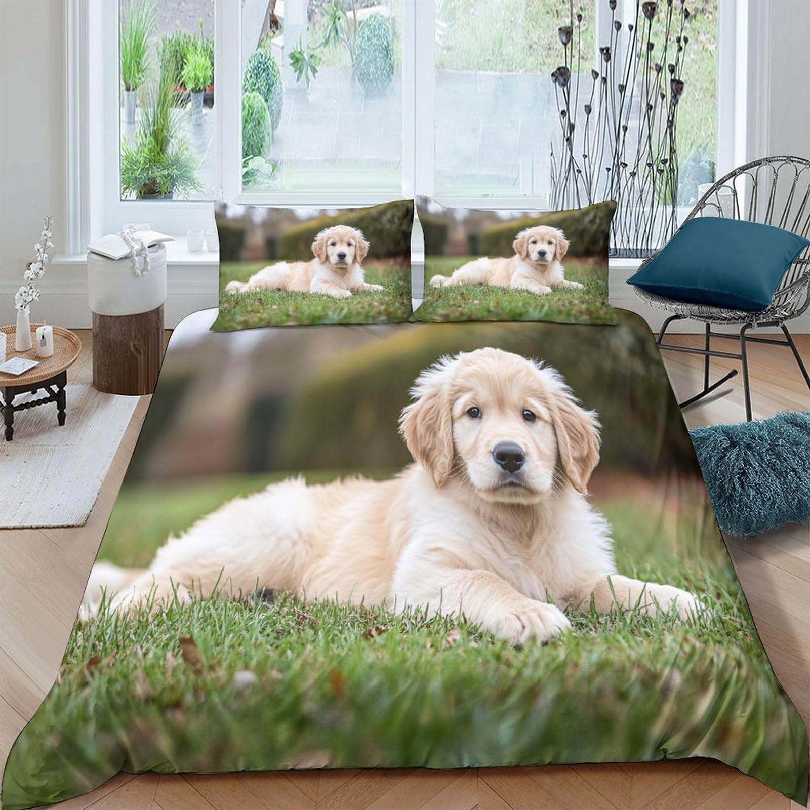 Ctjqhvkz Style-9 3D Printed Golden Retriever Dog Fitted Sheet Microfiber Anti-Slip Bed Sheet For Bedroom Guest Room Dorm Decor Single（135X200cm）