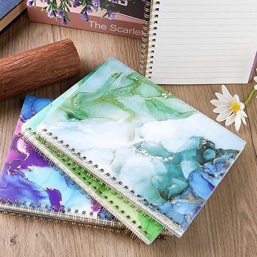 Miniatura 6 de HEYPLACE 4 cuadernos de espiral de tapa dura, cuadernos en espiral, diseño de mármol, cuadernos con rayas universitarias para mujeres, regalo,