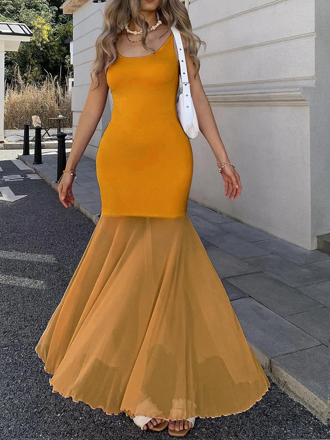 Women’s Sleeveless Maxi Dress Bodycon Long Dress with Flowy Hem Stretch Casual Summer Spaghetti Strap Dresses - Image 2