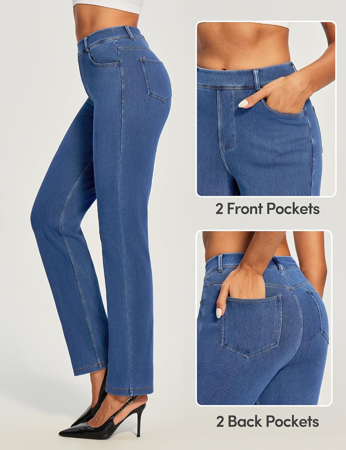 IUGA Women's Straight Leg High Waisted Pull On Bootcut Jeans - Image 3