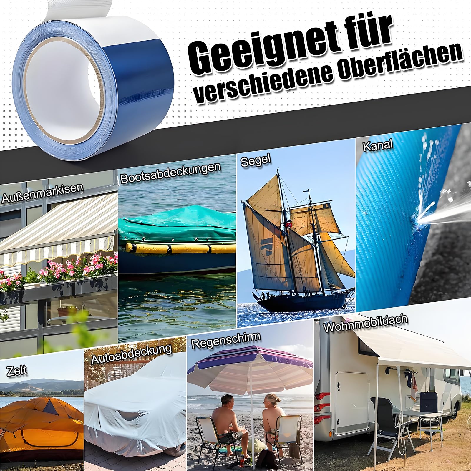KADIO Zelt Reparaturset - Kleber fr lkw Plane Schutz Flicken fr  Abdeckplane & Sonnenschirm,Bootsplane,Zeltunterlage  Planen,Reparaturband,Markisen Reparatur Klebeband (Blau, 5cm*10m) :  Amazon.de: Baumarkt