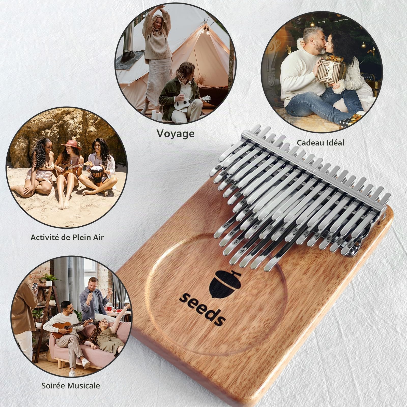 Seeds Kalimba 41 touches, piano à pouce avancé accordé en Do, avec une couche chromatique sur les doigts, une table d'harmonie en bois massif, une tonalité éthérée avec une résonance soutenue,