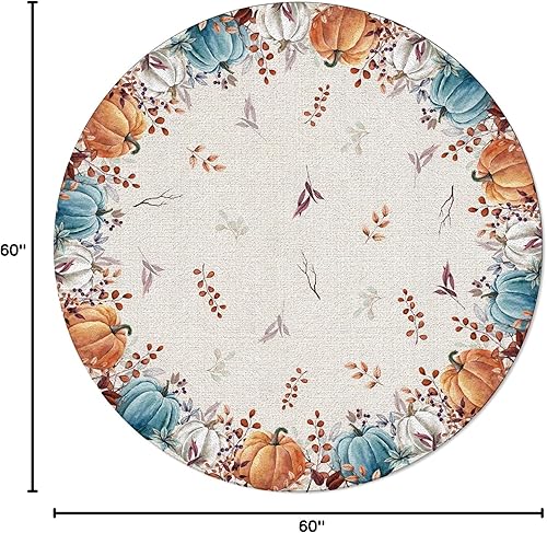 Miniatura 2 de Alfombra redonda de otoño de 5 pies, alfombra de calabaza de cosecha otoñal, alfombra suave para sofá, cuarto de bebé, alfombra de área para