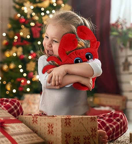Miniatura 6 de DolliBu Juguete de peluche de cangrejo de ojo grande de Papá Noel, súper suave, disfraz de animal con traje de Papá Noel rojo, perfecto con