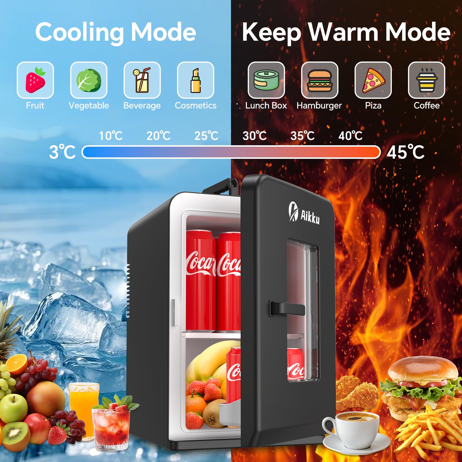 Mini Kühlschrank 2 in 1 15L 12V DC/220V AC Kühlen und Wärmenfunktion für Zuhause Auto Büro Schwarz