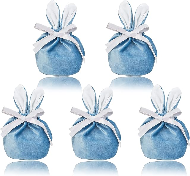 Easter Bunny Bag, 5 PCS Easter Gift Bags, Candy Bag Bunny Ears, Velvet Bag Easter Gift Candy Chocolate Packaging Bag Creative Tote Bag for Spring Easter Party Wedding Baby Shower Easter Decorations