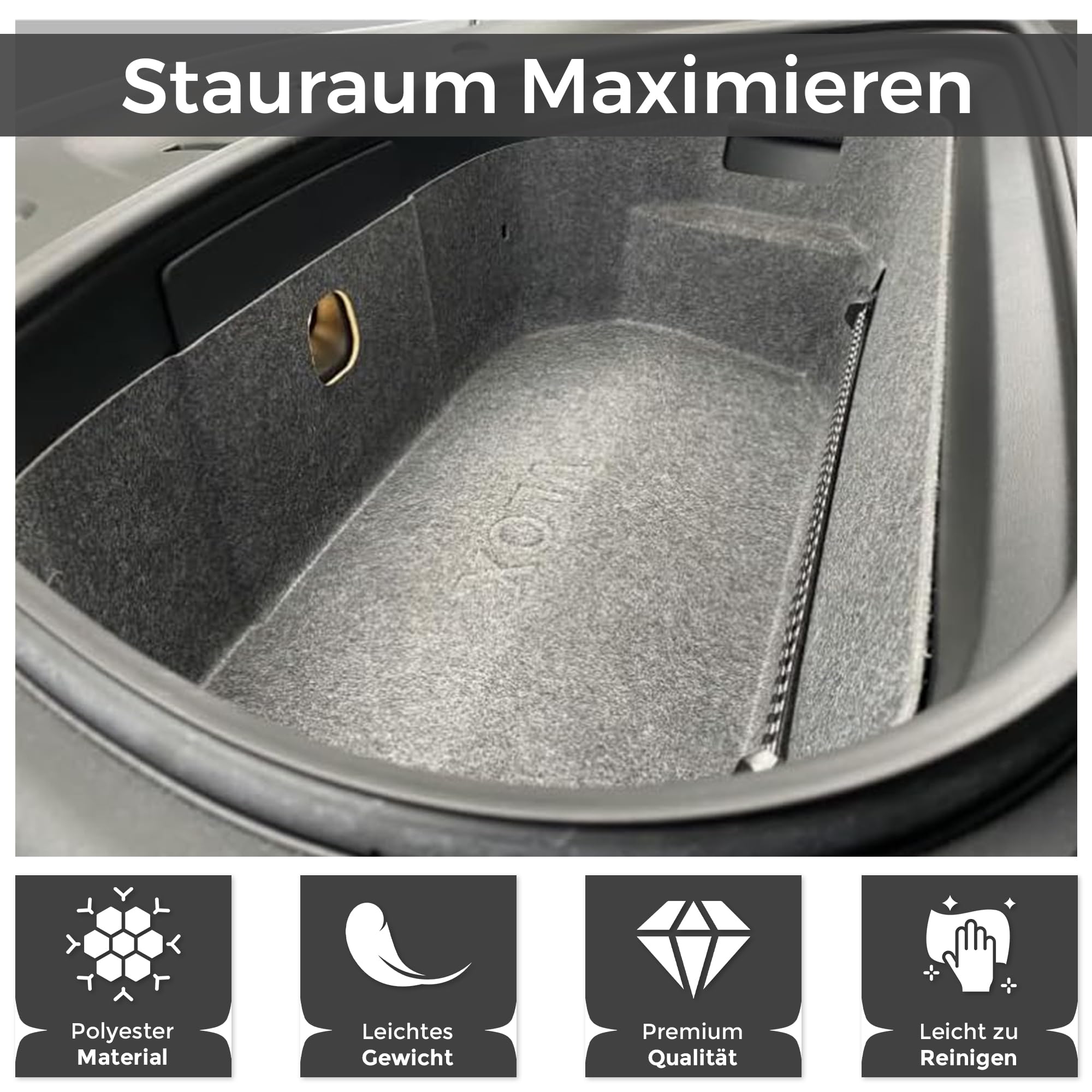 VLOX Tesla Model Y Frunk Organizer Aufbewahrungsbox – Passgenau für Modell Y 2021–2024, 117L Kapazität Auto-Aufbewahrungsbox mit 4 Schlaufen für Gurte – Praktisches Tesla-Y-Zubehör