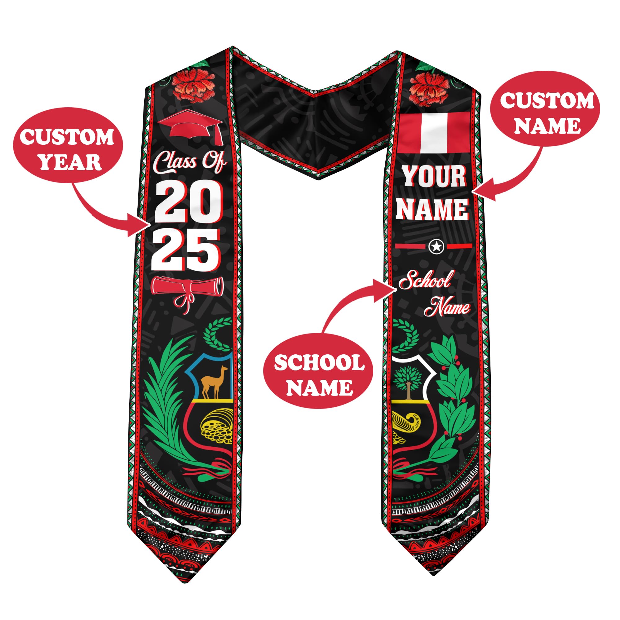 CHIARA CONTI11 Customized Peruvian Graduation Stole, Peru Stoles for Graduation 2025, Peru Stole, Class of 2025 Sash 1