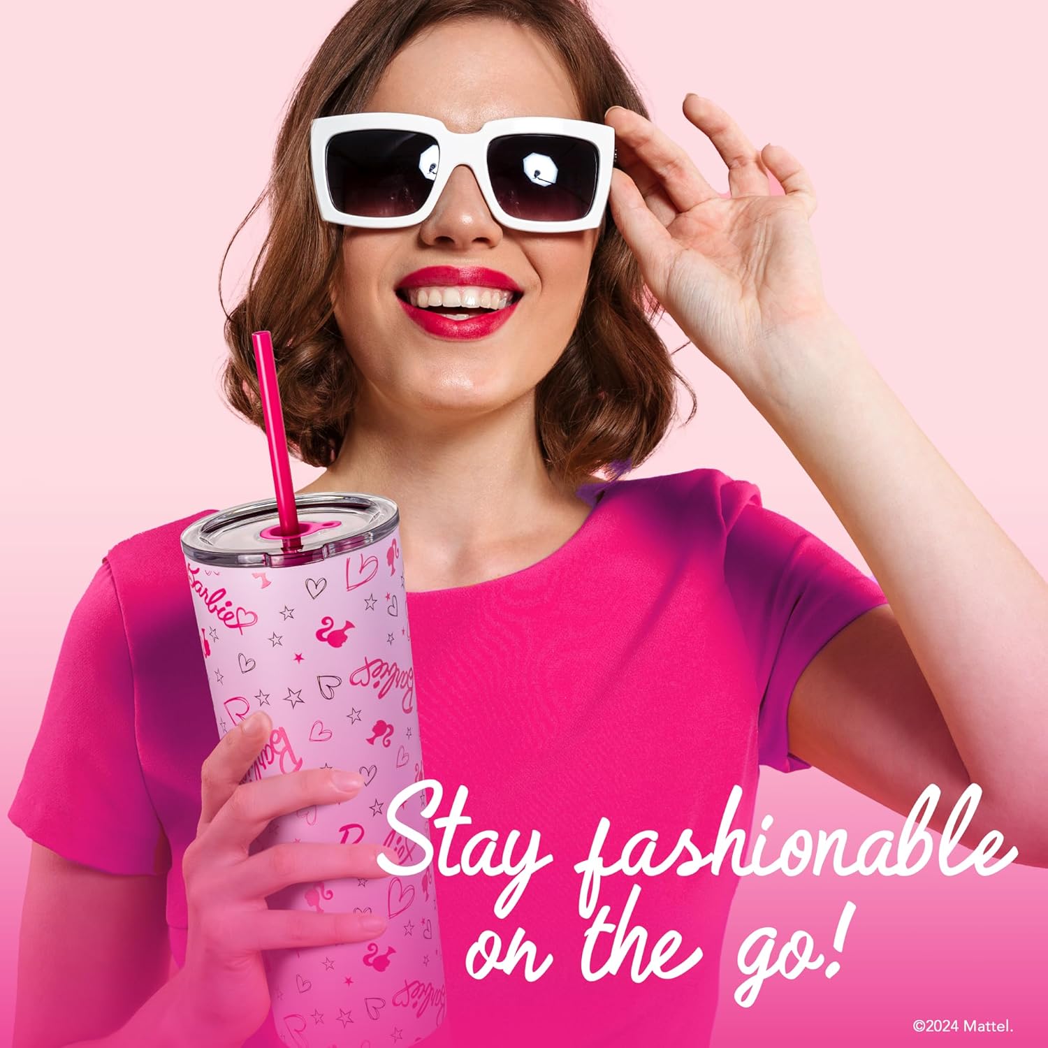 Dragon Glassware x Barbie Vacuum Insulated Tumbler with Lid and Straw - 24 oz Tumbler Cup with 2 Straws - Stainless Steel Tumbler with Straw for Water, Iced Tea - Travel Coffee Tumbler - Love Out Loud - Image 6