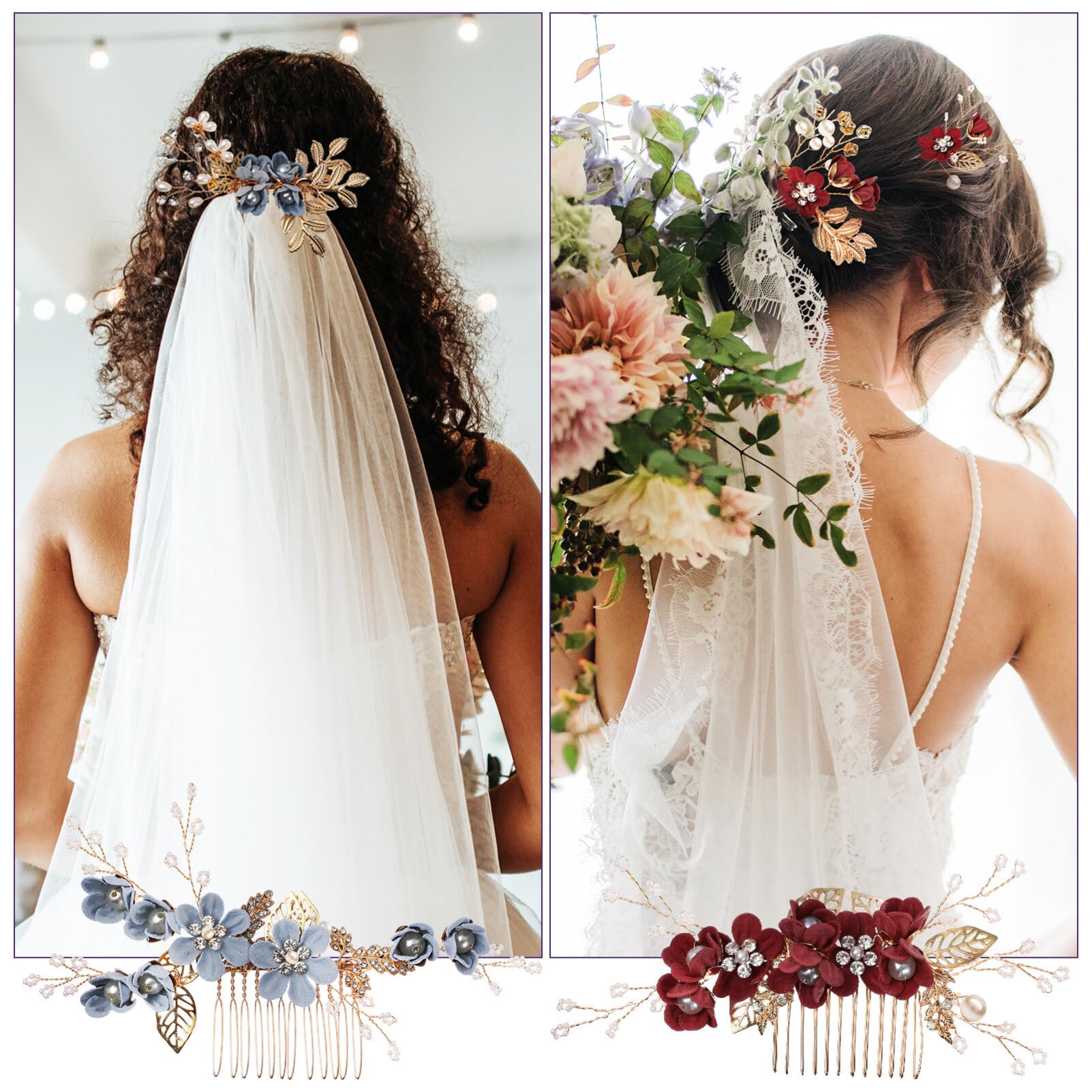 Juego de para El Pelo de Novia Hechas a Mano Y Peinetas Decoradas con Flores para Bodas para Damas de Honor