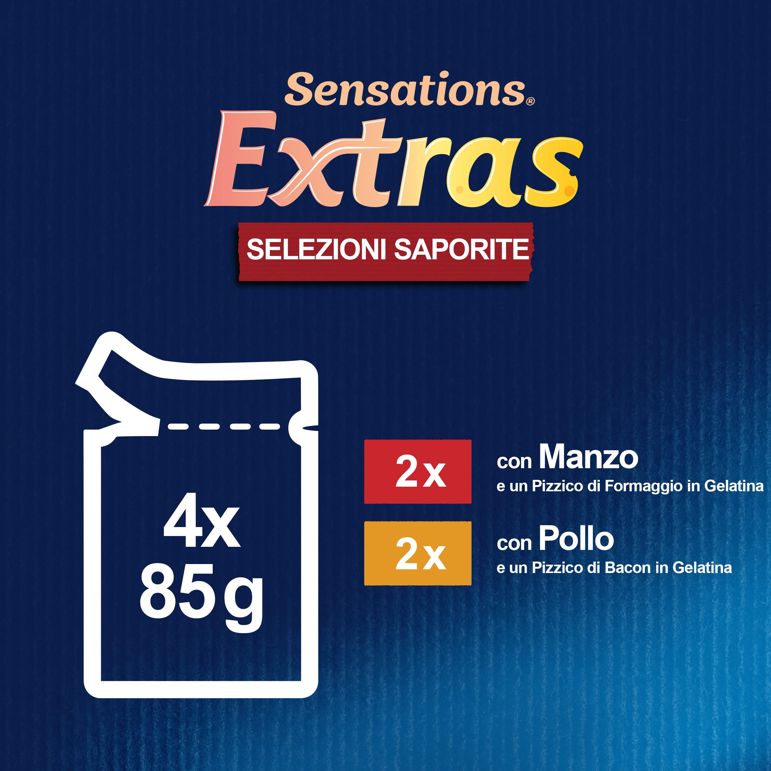 Felix Sensations, Extras Cibo Umido per Gatti con Manzo e un Pizzico di Formaggio Pollo Uomo, &, 85 g Confezione da 48 confezione