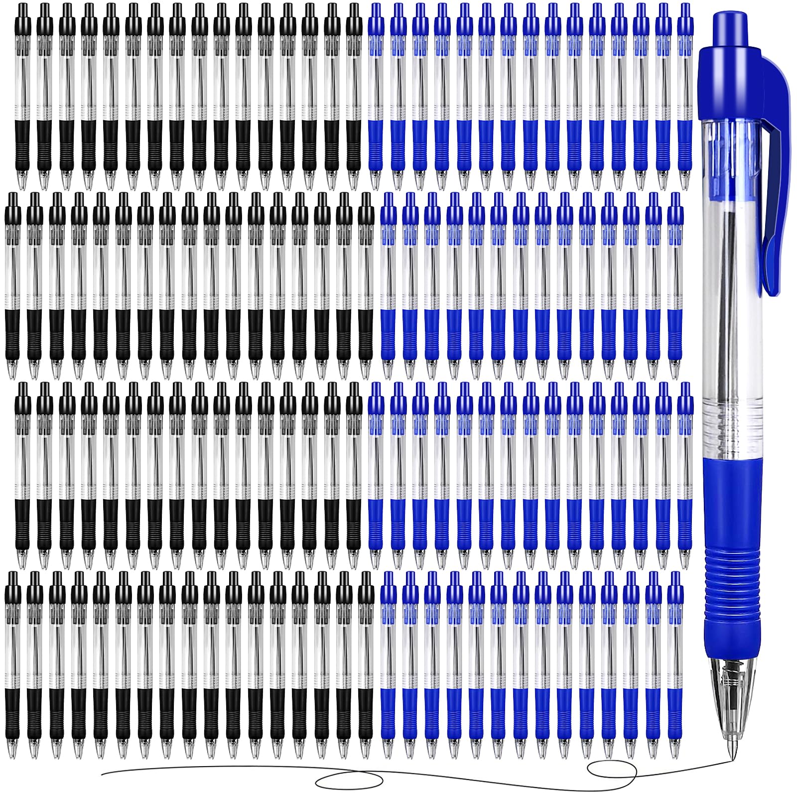 Set di 200 penne a sfera ergonomiche con punta media da 1 mm, antiscivolo, per ufficio, scuola e casa