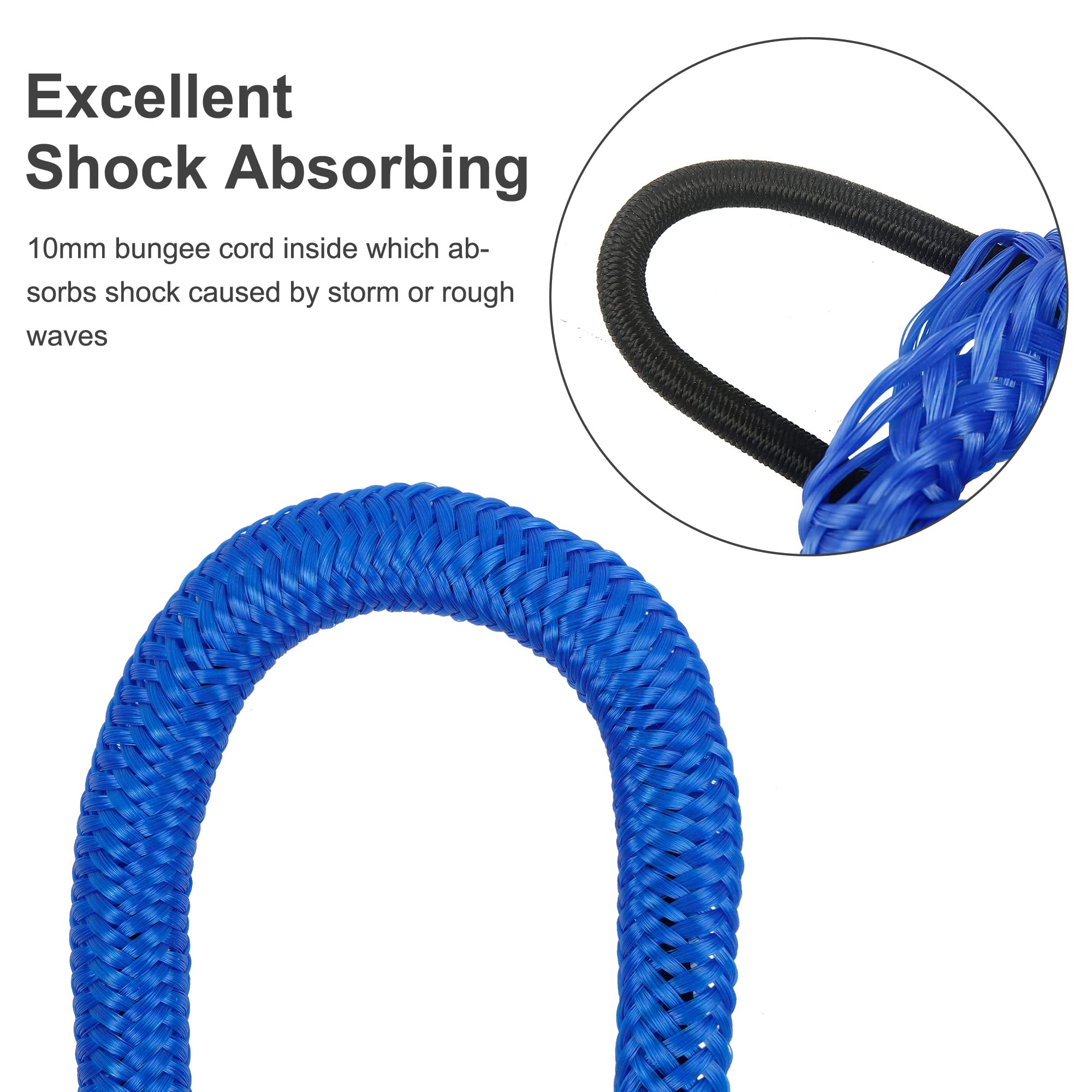2 corde elastiche per barche, 1,2 m, corda di ormeggio per attracco si estende fino a 1,8 m, accessori per barche, corde di attracco PWC per barche con gancio (blu)