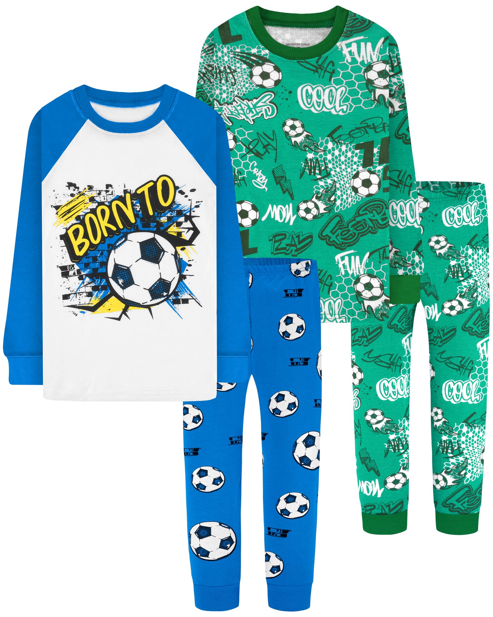 DAUGHTER QUEEN Boys Pajamas 4 Pieces Long Set 100% Cotton Sleepwear Size 18 Months-12 Years