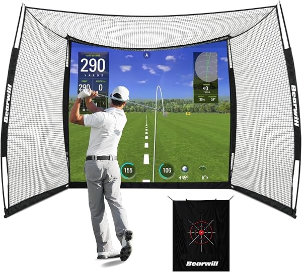 Golf Net with Simulator Impact Screen, 11 FT x 8 FT Golf Practice Hitting Net, HD Blank Impact Screen and Target Cloth f