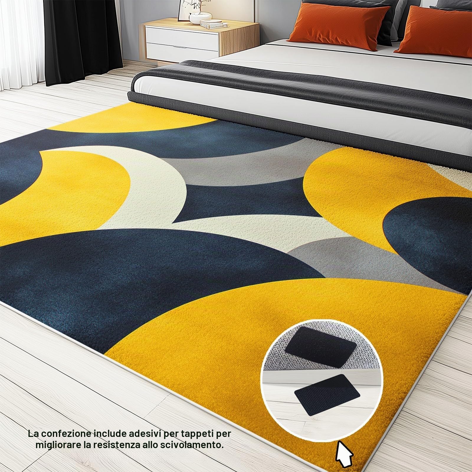 Generico Tappeto Salotto Moderno Pelo Corto - Tappeti Giallo senape grigio antracite Geometria Soggiorno - Tappeti Camera da Letto - Tappeto Salotto Grandi Dimesnioni - 120 x 180cm