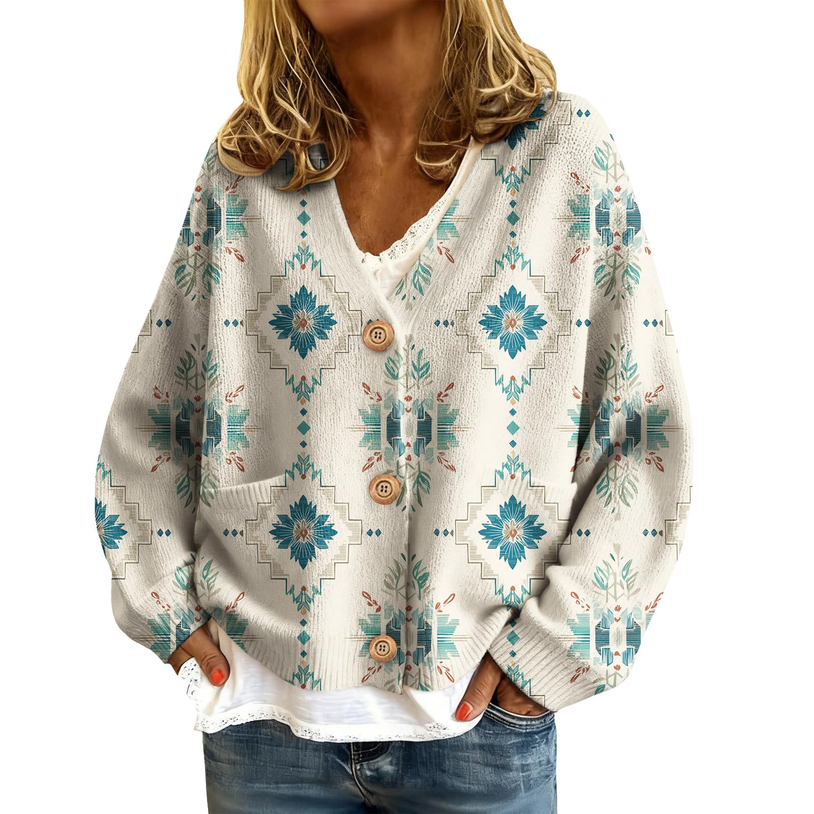 Womens Cardigan Sweaters Aztec Cardigans Plus Size Lightweight Cowgirls Cropped Fall Oversized Sweater Trendy
