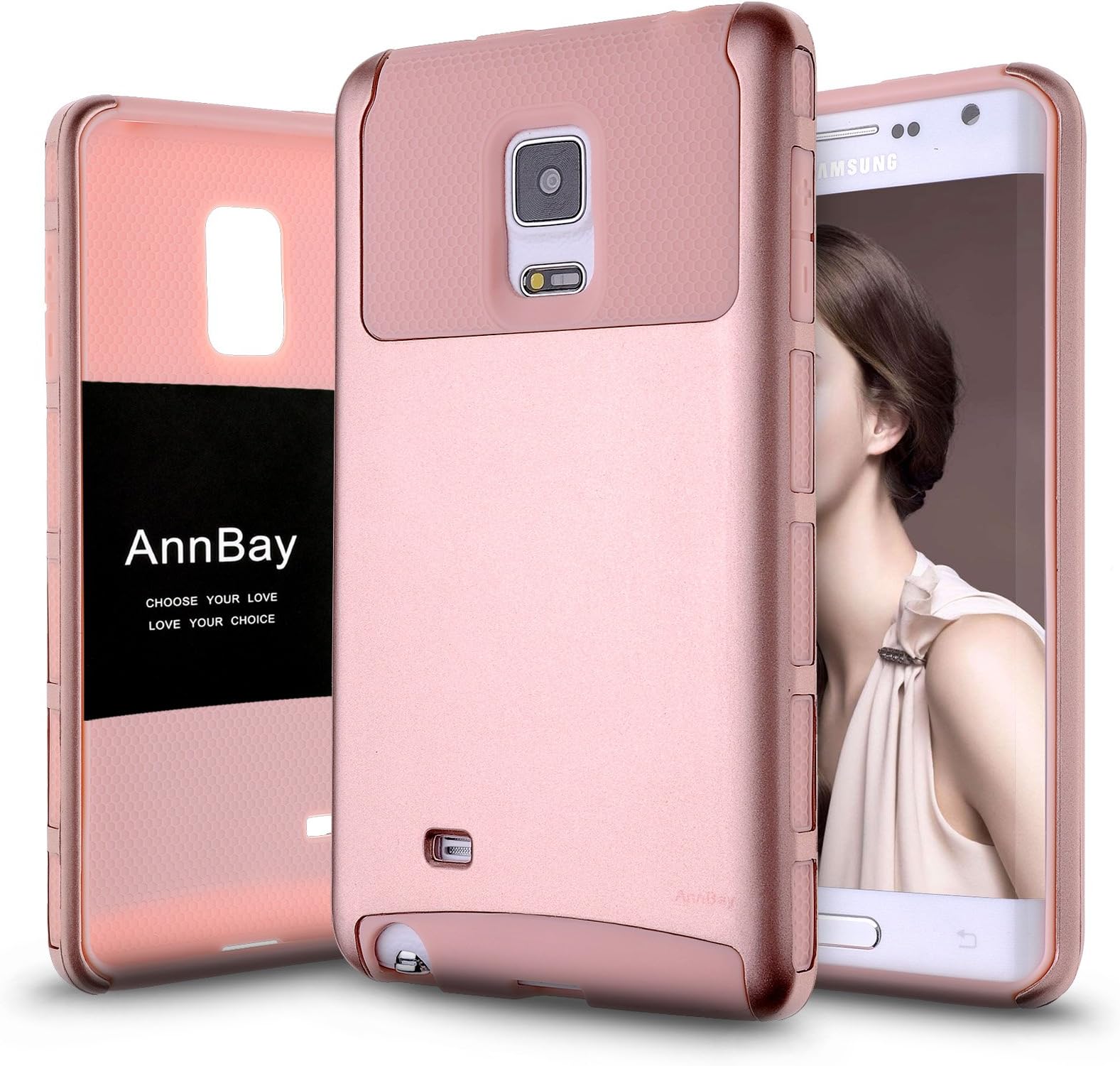 Note Edge Case,AnnBay for Samsung Galaxy Note Edge 2in1 Series Heavy Duty Armor Hard Cover Case Hybrid Soft Silicone TPU Case(Rose Pink)