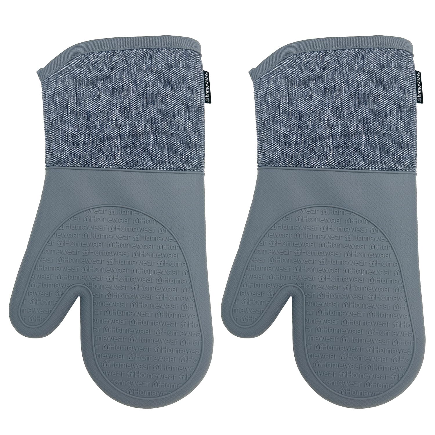 Homewear Marlow - Juego de 2 manoplas de horno de silicona extralargas, resistentes al calor y antideslizantes, algodón reciclado con forro suave, guantes de cocina gruesos para cocinar, color pizarra