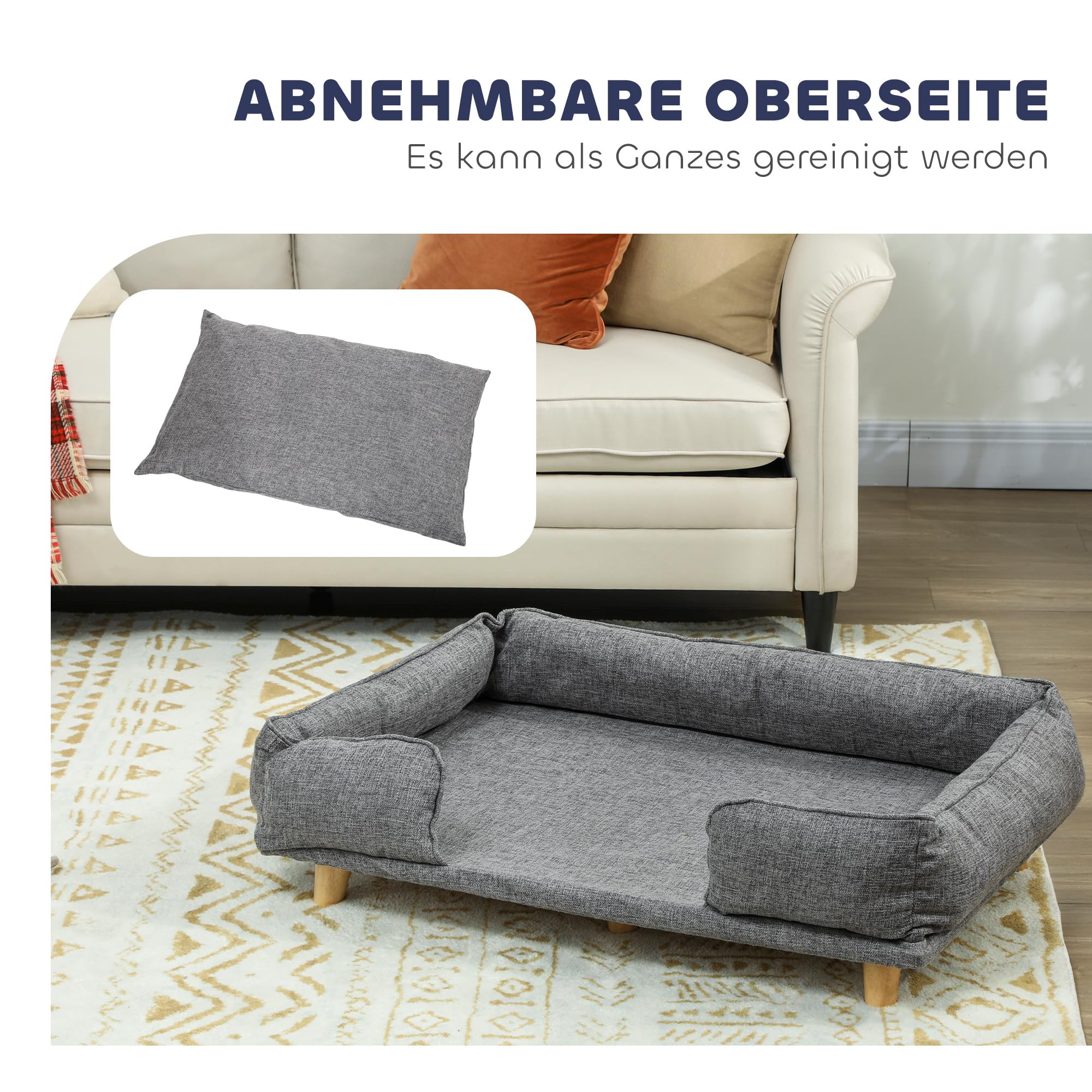 PawHut Divano per cani Poltrona per cani con schienale, gambe in legno Cuccia per cani con poliestere Divano per animali domestici Divano per gatti per cani di grossa taglia fino a 30 kg e 60 cm di
