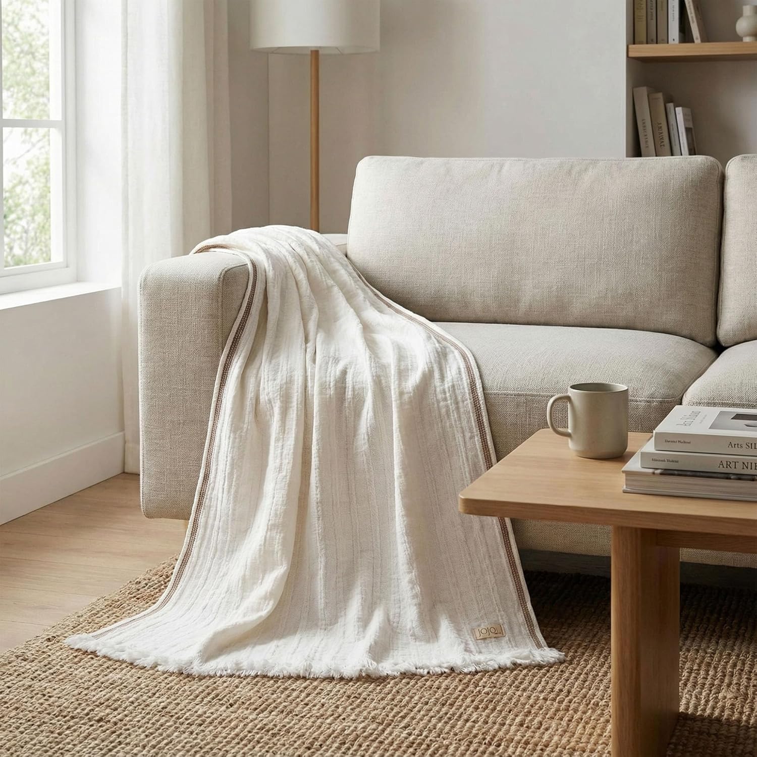 Frig Waffle Throw Blanket with Tassels - 50x66 Inch - 100% Turkish Cotton Tencel Breathable Blend Lightweight Blanket for Couch, Sofa, Bed