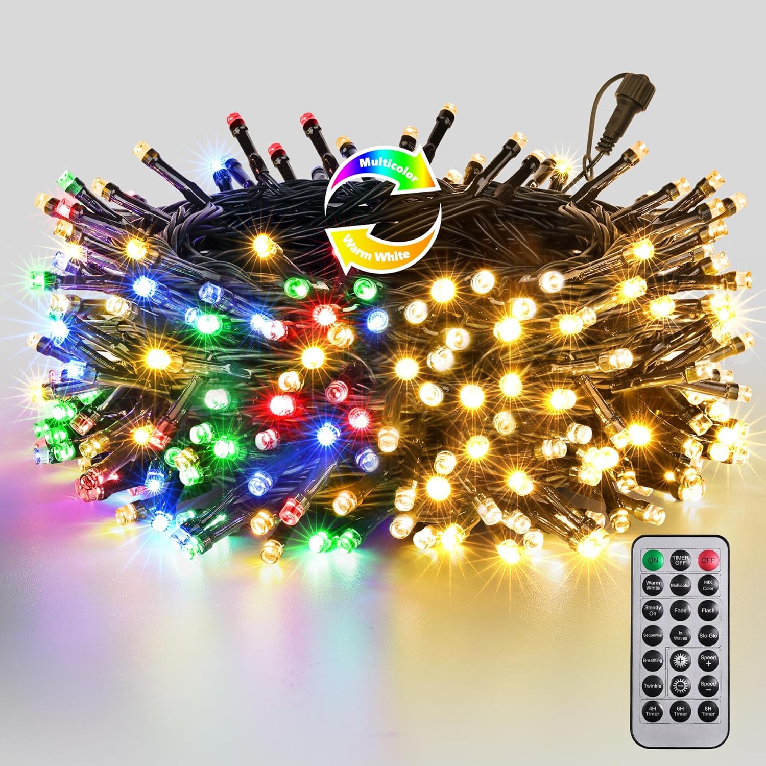 Joomer 66FT 200 LED Color Changing Christmas String Lights - Remote Timer, Dimmable, Waterproof Connectable for Indoor Outdoor Holiday Decor (Warm White to Multicolor)