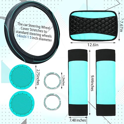 Miniatura 5 de Fabbay Juego completo de 21 fundas de asiento de automóvil, fundas para volante, funda para reposabrazos de cinturón de seguridad, fundas para