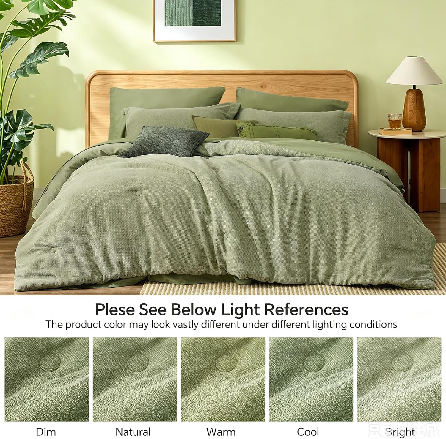 BEDELITE Queen Comforter Set 7 Pieces, Sage Green Bed in a Bag