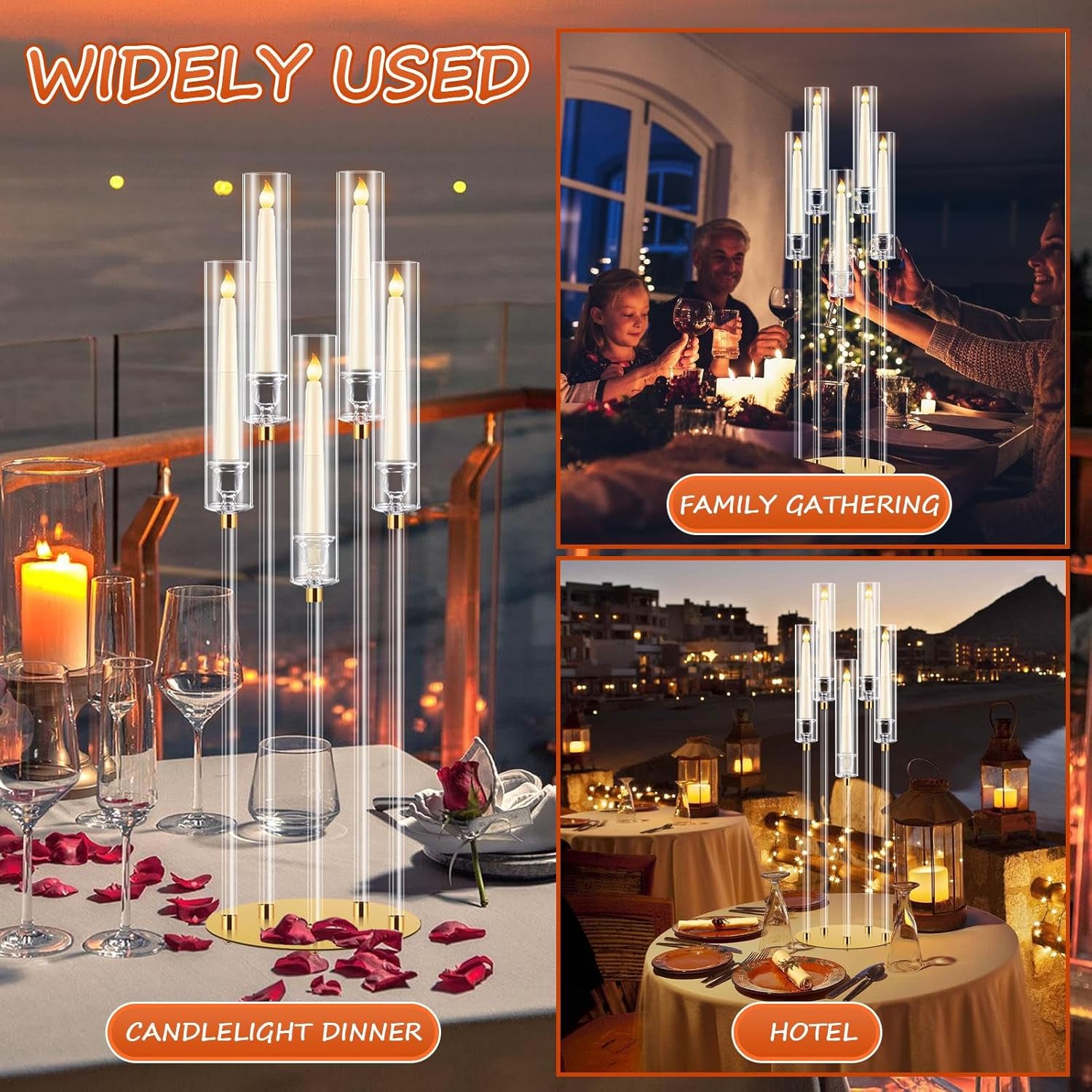 8 Set 5 Arm 35" Acrylic Candelabra Table Centerpiece Floor Candelabras Clear Candle Holder with Removable Lampshade Wedding Candelabra Centerpiece for Easter Ceremony Anniversarys Dinner Dining Party