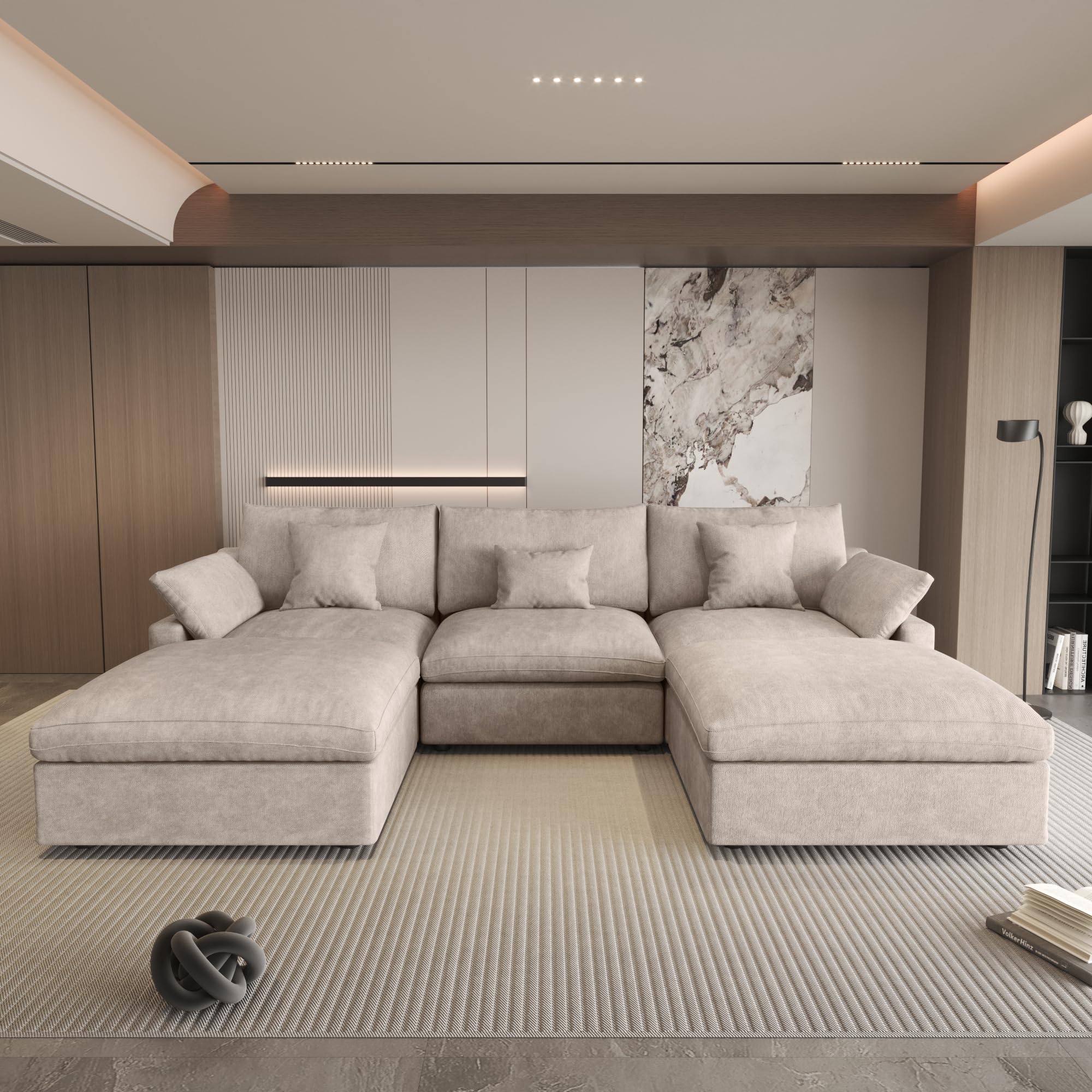 Cloud Couch Modular Sectional Sofa with Ottoman,120inch Down Filled U Shaped 5 Seater Convertible Sofa,Cover Washable and Replaceable Couches for